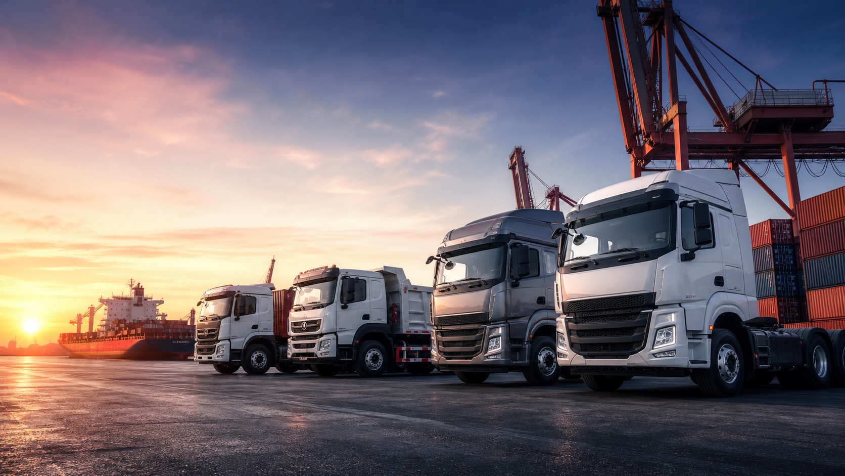 Heavy trucks at export port